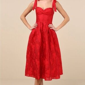 Lulu's Red Tie-Strap Sweetheart Midi Dress